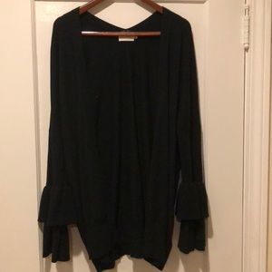 Dreamers Black Long Cardigan with Bell Sleeves